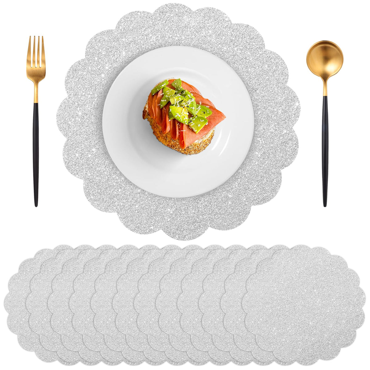 60 Pack Blue and White Paper Placemat, Disposable Blue Edge Table Mats