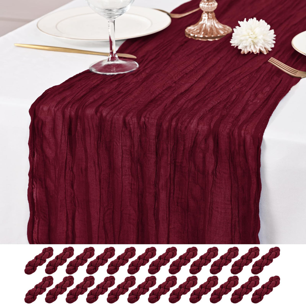 12 Pack Brown Table Runner 10Ft Cheesecloth Table Runner Rustic Gauze Table Runners Romantic Long Sheer Fabric Cheese Cloth Table Runners for Wedding Party Bridal Baby Shower