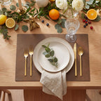 Artoid Mode Olive Green Faux Leather Placemats Set of 6, 15 Inch Waterproof Wipeable Heat Resistant Vinyl Place Mats, Reversible Table Mats for Kitchen Dining Decor