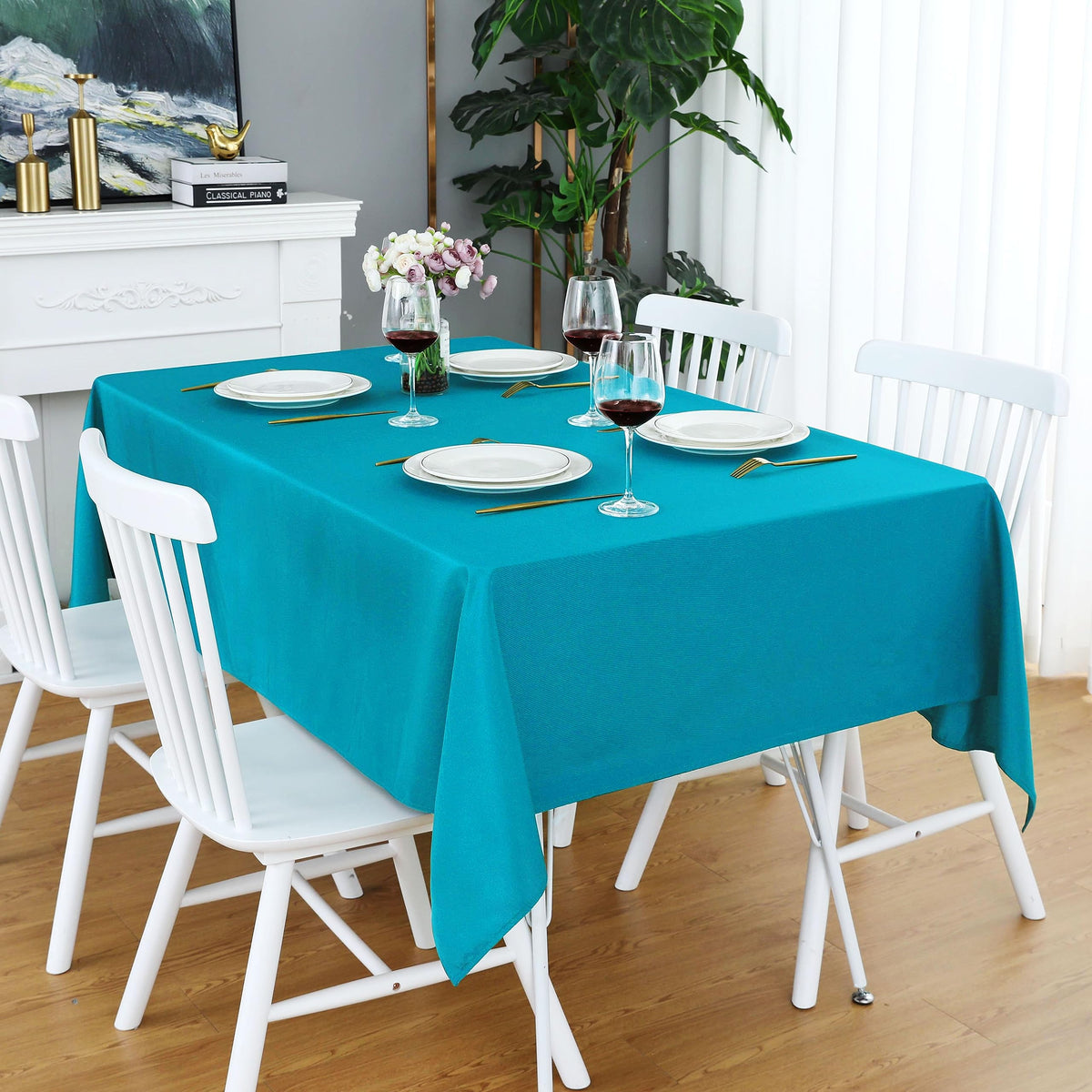 FOLINS&HOME Navy Blue Rectangle Waterproof Tablecloth, 60 x 60 Inch