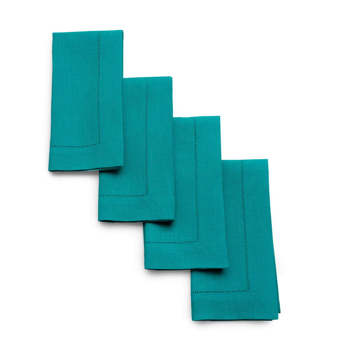 Solino Home 100% Pure Linen Placemats Green Hemstitch, 14 x 19 in, Set of 4