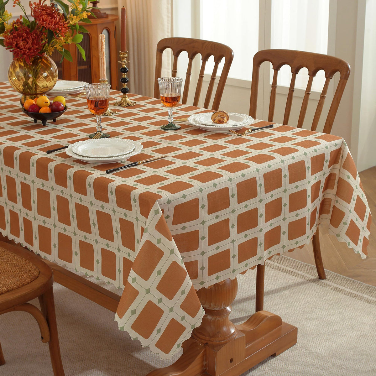 Rectangle Waterproof Tablecloth Linen Textured Table Cloth,Stain and Wrinkle Resistant Washable Fabric Table Cover for Dining, Party, Camping and Outdoor, 52 x 70 Inch, Green Leaves