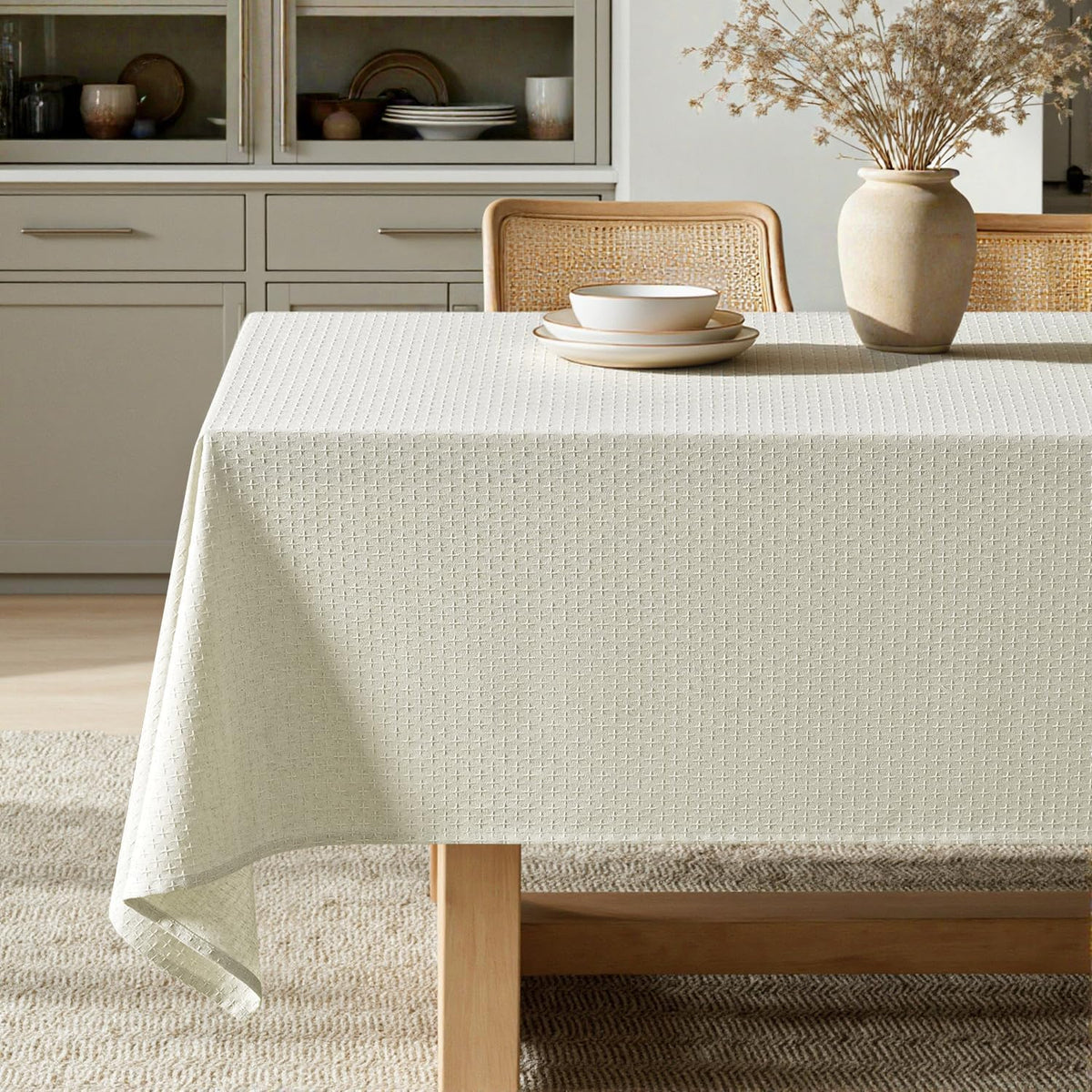 MIULEE Natural Beige Linen Rectangle Tablecloth 60x84 Inch