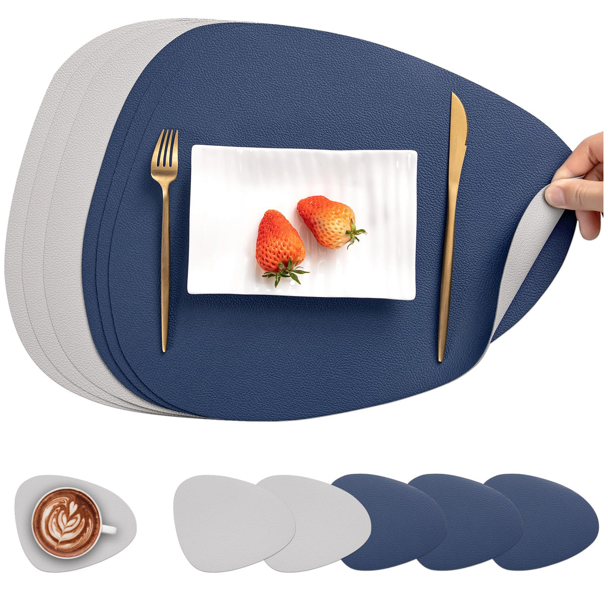 Myir JUN Placemats Set of 4 Faux Leather Placemats with Coasters