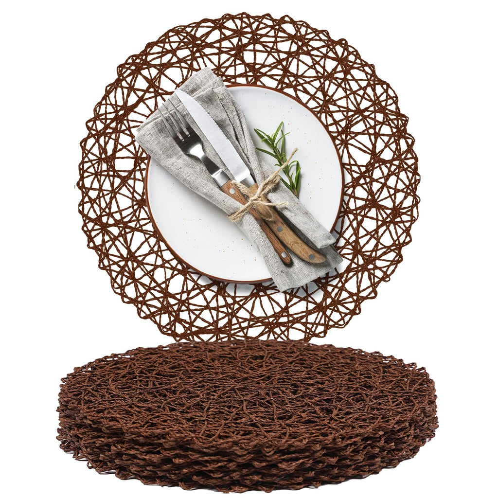 AHHFSMEI Paper Braided Round Placemats Set of 12 Natural Non-Slip Heat Resistant Table Mats for Dining Tables Woven Indoor & Outdoor Place mats(Green,12)