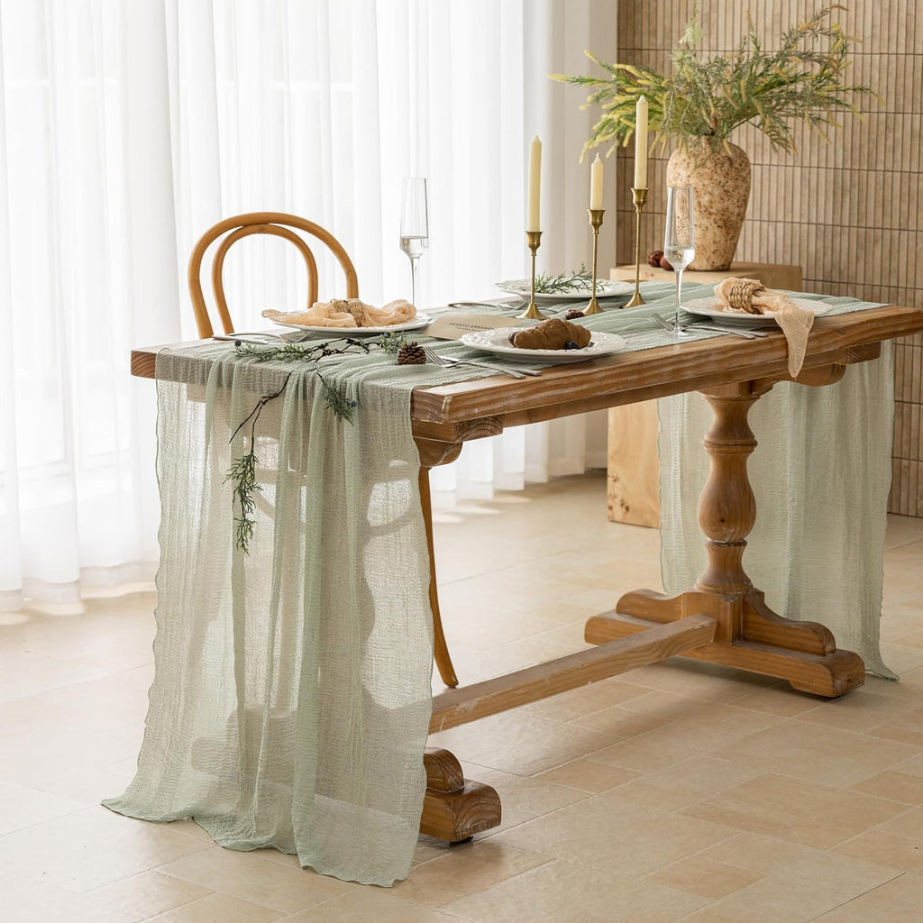 Sage Green Cheesecloth Table Runner 120 Inches Fall Party Home Decorations