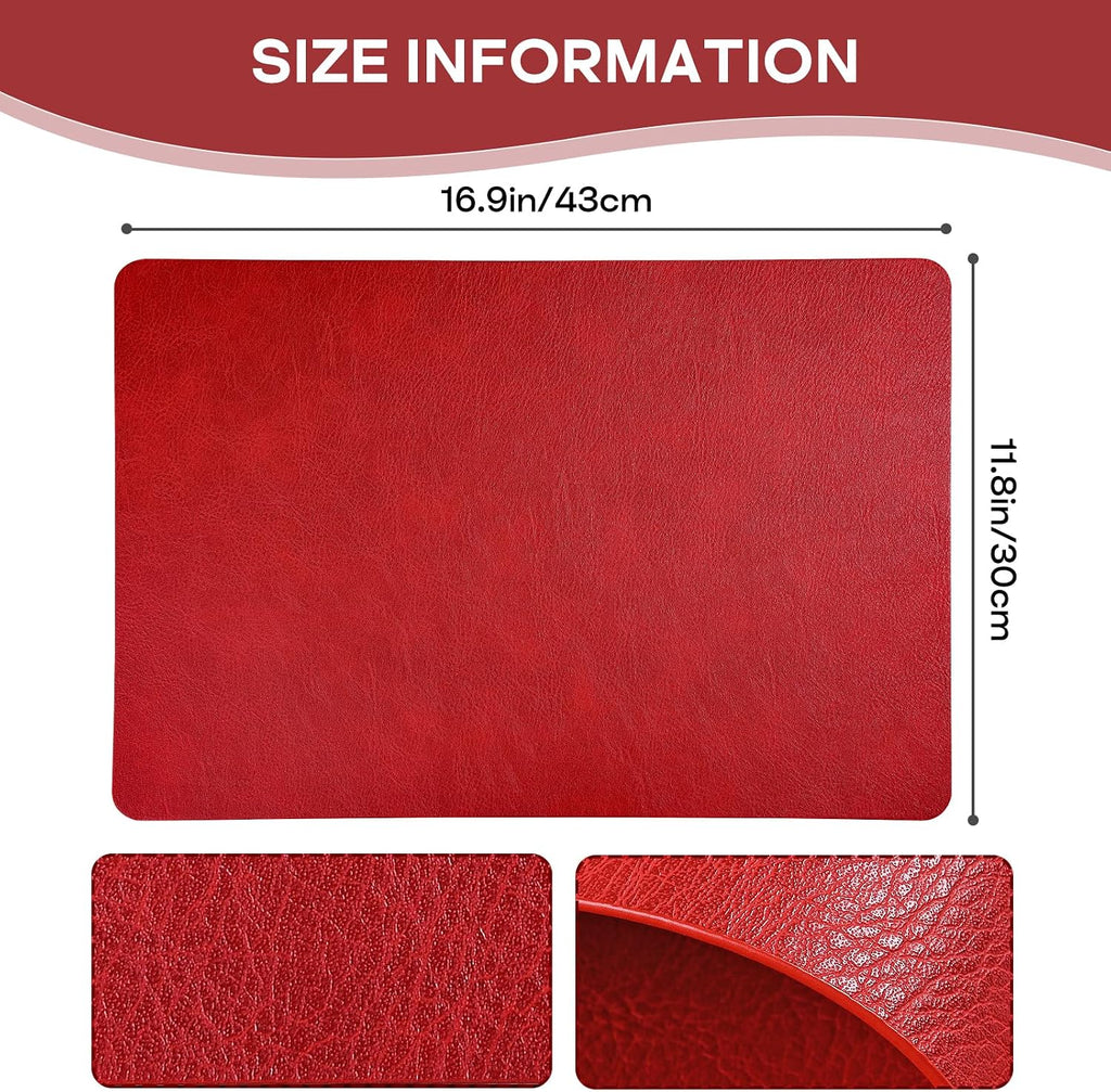 Faux Leather Placemats Set of 6, Washable Place Mats, Vinyl Placemats Wipeable Waterproof Oil-Proof Heat Resistant PU Table Mats for Dining, Kitchen, Hotel,43 * 30cm,Red