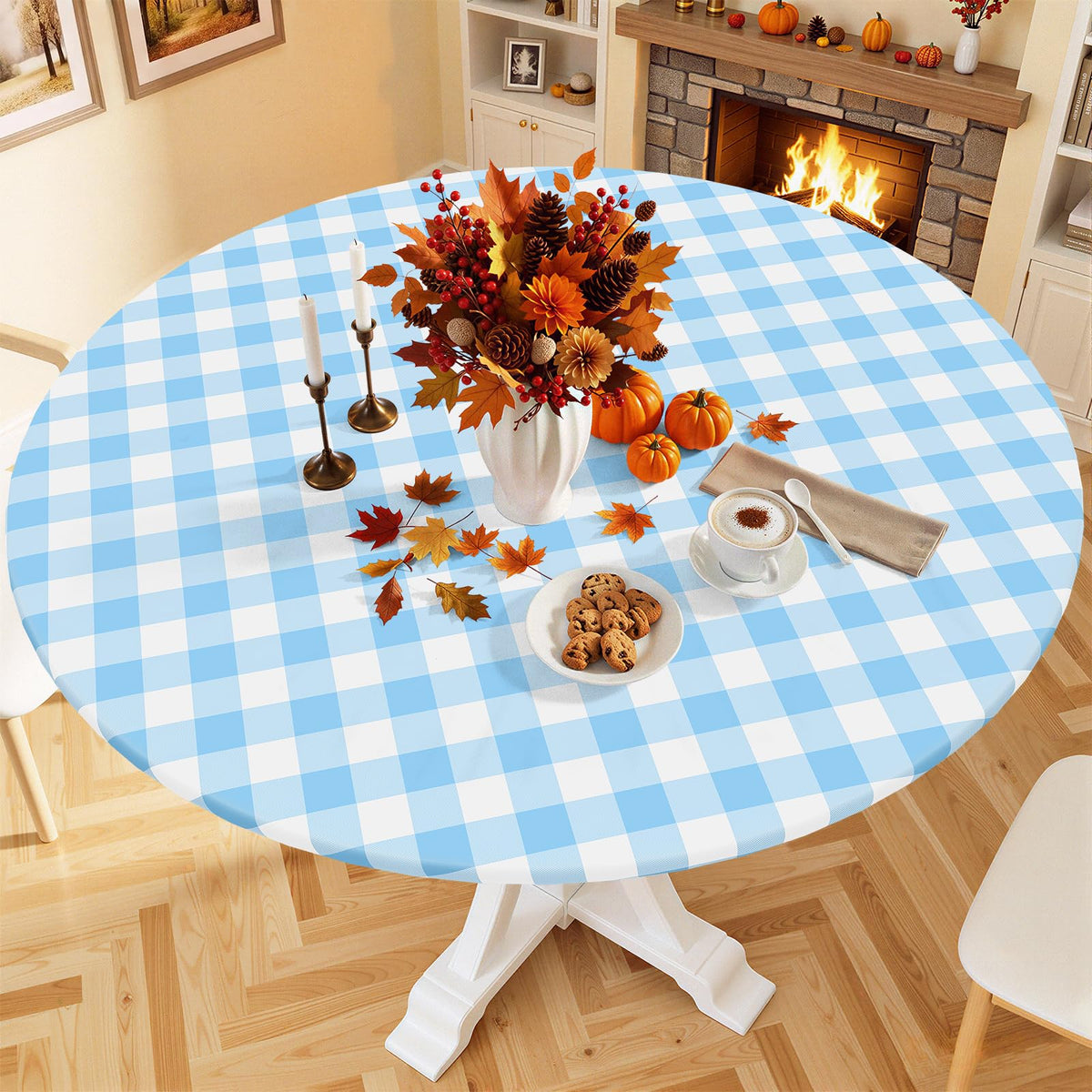 Smiry 45"-56" Picnic Table Cloth, Flannel Backed Vinyl Fitted Tablecloths