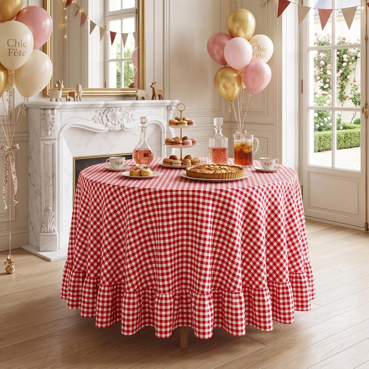 PartyDelight Gingham Ruffle Tablecloth Butter Yellow Washed Cotton Checkered Rectangular Table Cover for Farmhouse Kitchen Cute Cottagecore Birthday Party Decor, Soft Vintage (60x102 Fits 6-9 Seats)