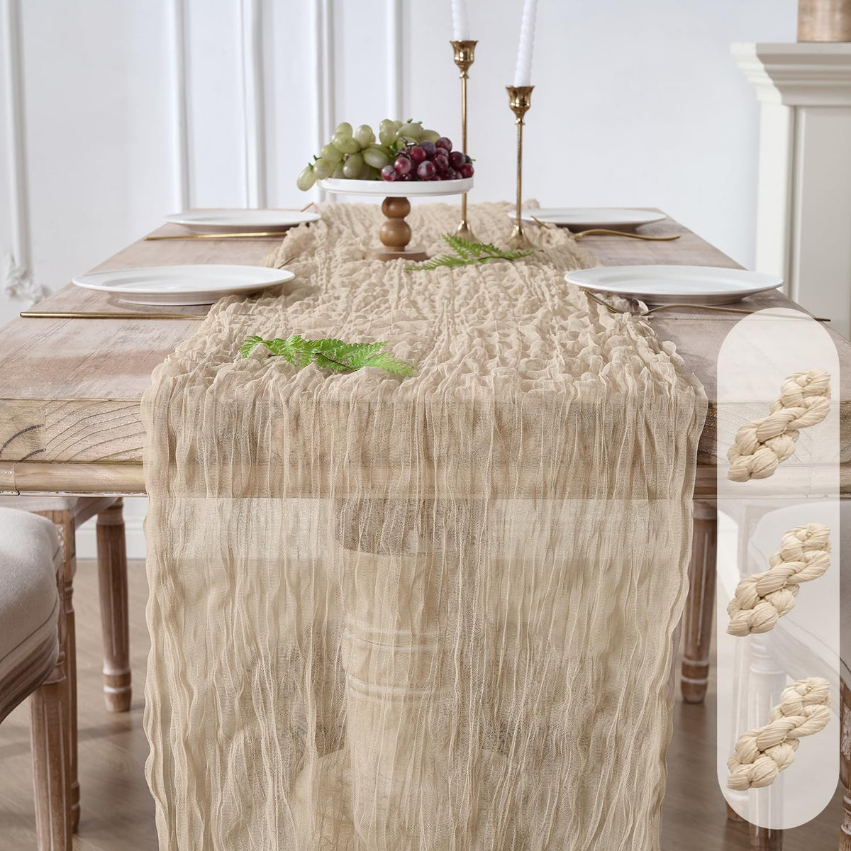 12PC Gold Gauze Table Runner 120 Inch 10FT Dining Wedding Baby Shower Holiday Birthday Sparkly Sheer Tulle Table Décor