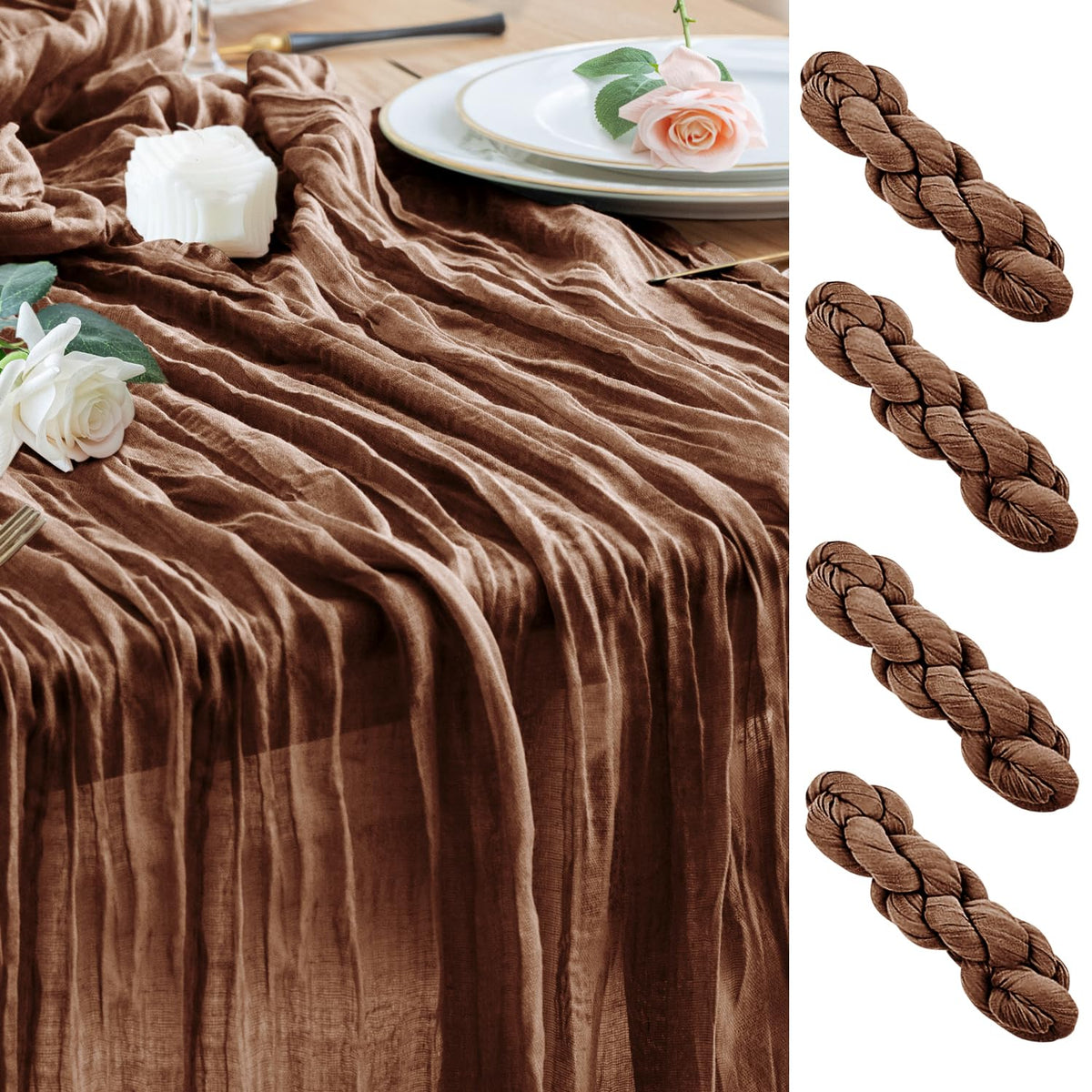 Wokceer Cheesecloth Table Runner Beige 10FT Boho Gauze Runner, 2 Pack