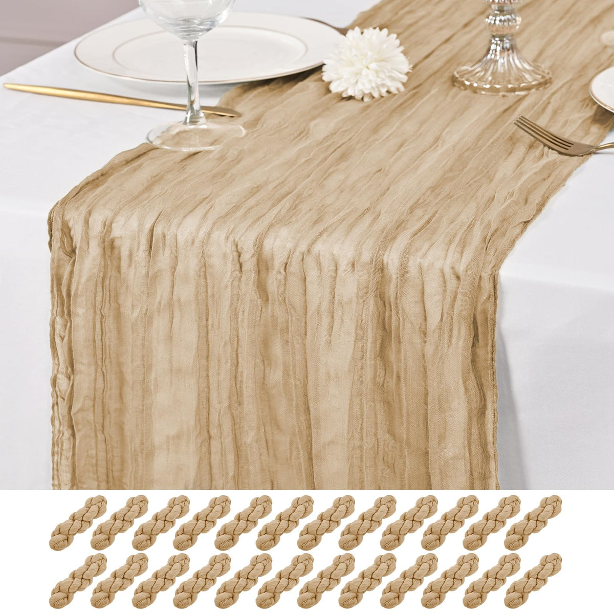12 Pack Brown Table Runner 10Ft Cheesecloth Table Runner Rustic Gauze Table Runners Romantic Long Sheer Fabric Cheese Cloth Table Runners for Wedding Party Bridal Baby Shower