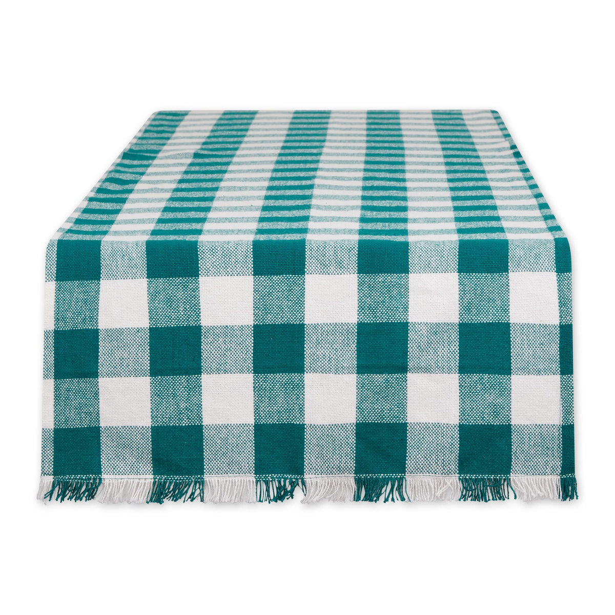DII Fringed Check Tabletop, Table Runner, 14x108, Stone Brown