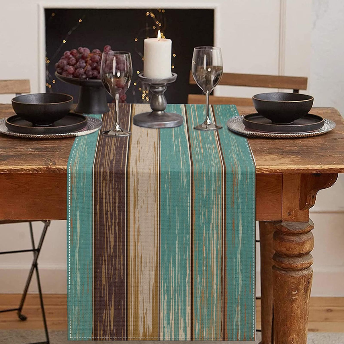 Emvency Table Runner, 13x72 Inch, Abstract Vintage Blue