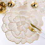 Placemats Set of 8, Gold Place Mats Pressed Rose Flowers Round Table Mats