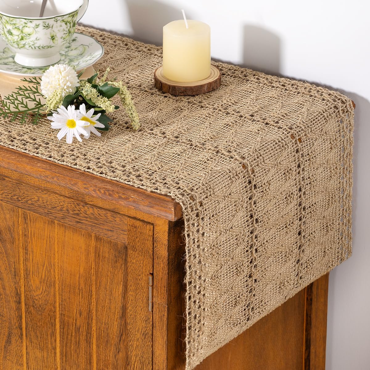 Boho Table Runner Fall Farmhouse Burlap Dining Dresser Scarf Home Decor