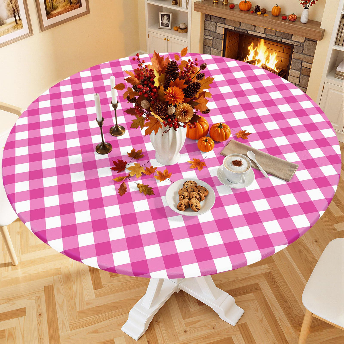 Smiry 45"-56" Picnic Table Cloth, Flannel Backed Vinyl Fitted Tablecloths