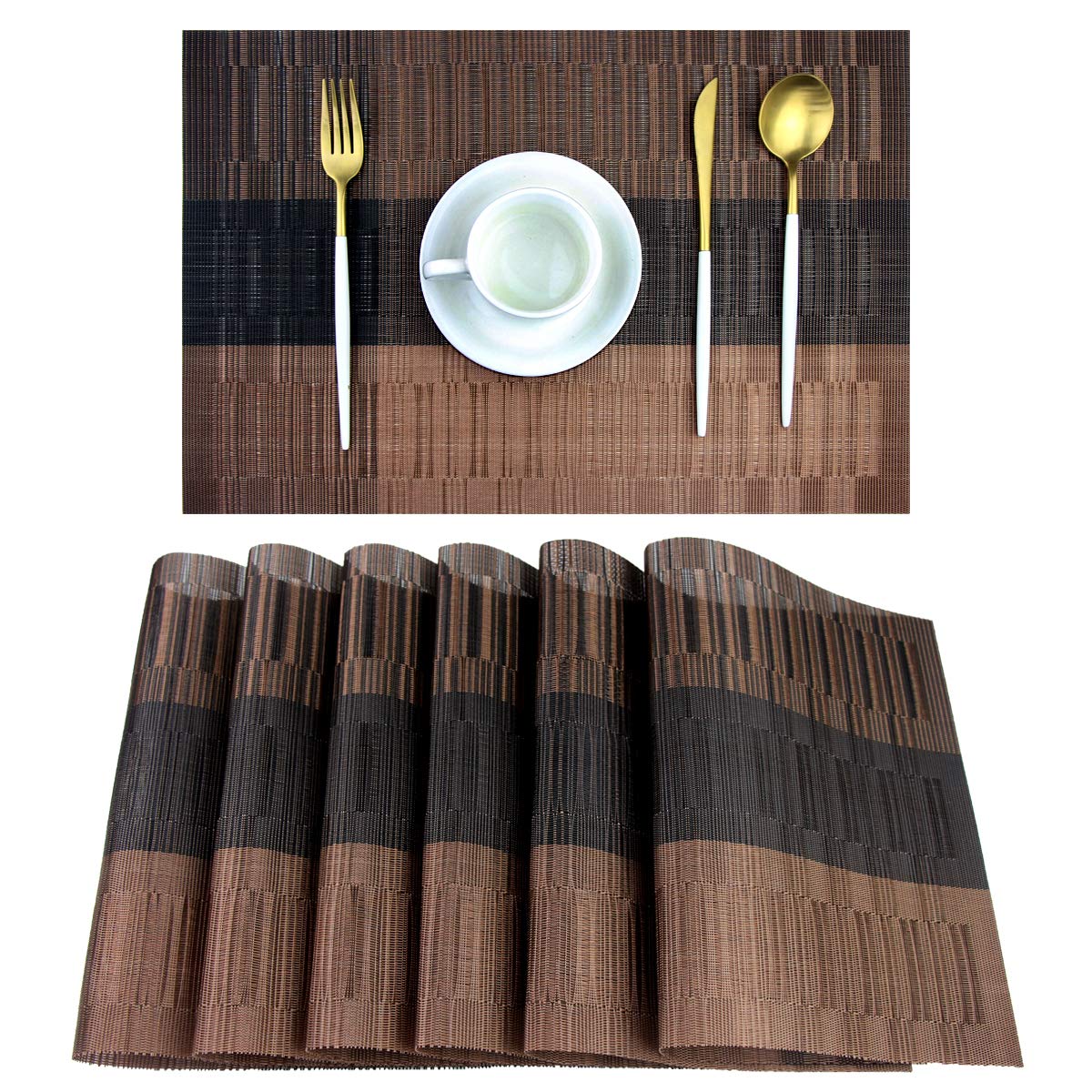 PIGCHCY Placemats,Durable Placemats for Dining Table,Washable Woven Vinyl Kitchen Placemats Set of 4 (Brown)