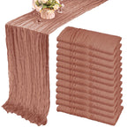12 Pack 10Ft Cheesecloth Table Runner 35x120 Inch Boho Gauze Rustic Cheese Cloth Long Romantic Table Runner for Wedding Bridal Shower Birthday Party Table Decor (Beige)