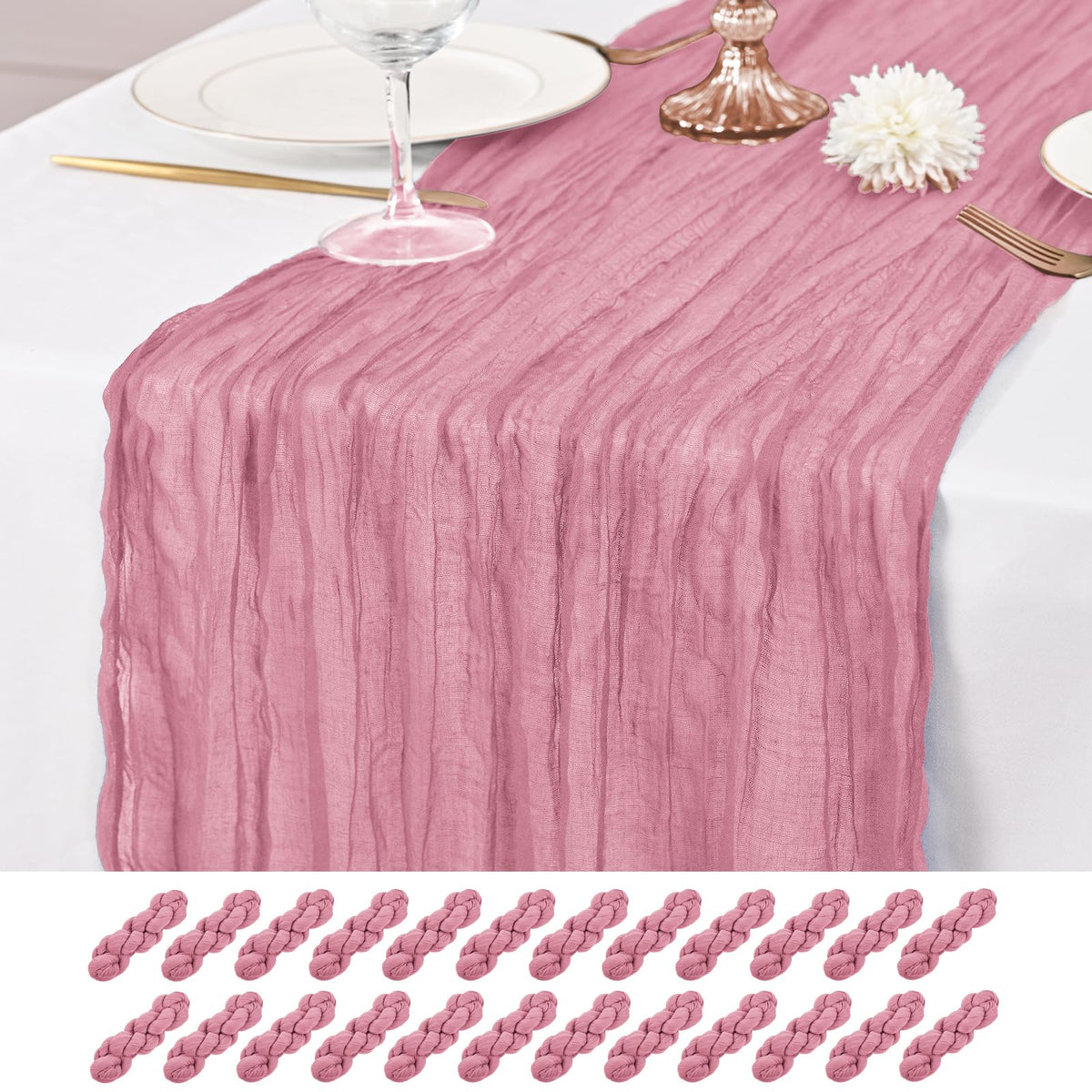 12 Pack Brown Table Runner 10Ft Cheesecloth Table Runner Rustic Gauze Table Runners Romantic Long Sheer Fabric Cheese Cloth Table Runners for Wedding Party Bridal Baby Shower