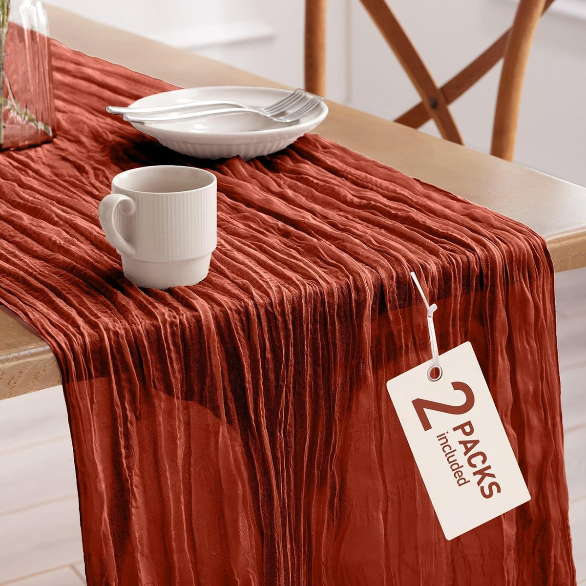 Pureegg 2 Pack Cheesecloth Table Runner 120 Inch Rust