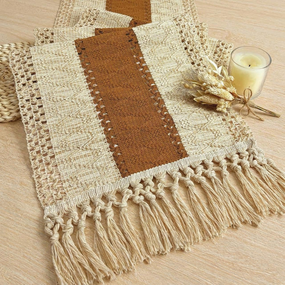 FEXIA Boho Table Runner for Fall Home Decor 12x72 Rustic with Tassels