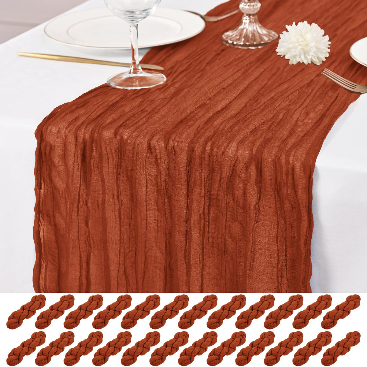 12 Pack Brown Table Runner 10Ft Cheesecloth Table Runner Rustic Gauze Table Runners Romantic Long Sheer Fabric Cheese Cloth Table Runners for Wedding Party Bridal Baby Shower