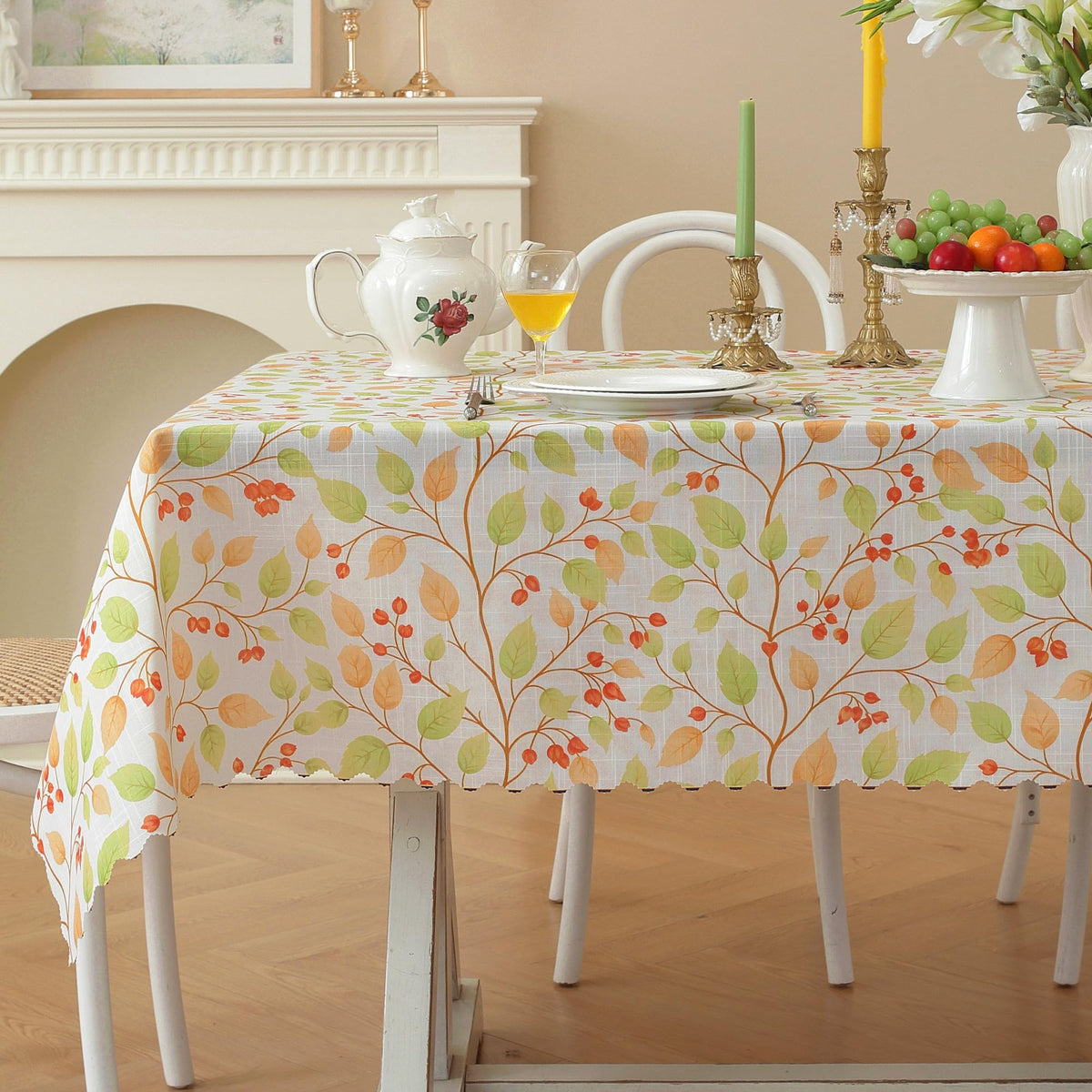 Rectangle Waterproof Tablecloth Linen Textured Table Cloth,Stain and Wrinkle Resistant Washable Fabric Table Cover for Dining, Party, Camping and Outdoor, 52 x 70 Inch, Green Leaves