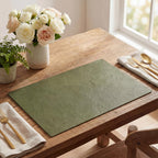 Artoid Mode Olive Green Faux Leather Placemats Set of 6, 15 Inch Waterproof Wipeable Heat Resistant Vinyl Place Mats, Reversible Table Mats for Kitchen Dining Decor