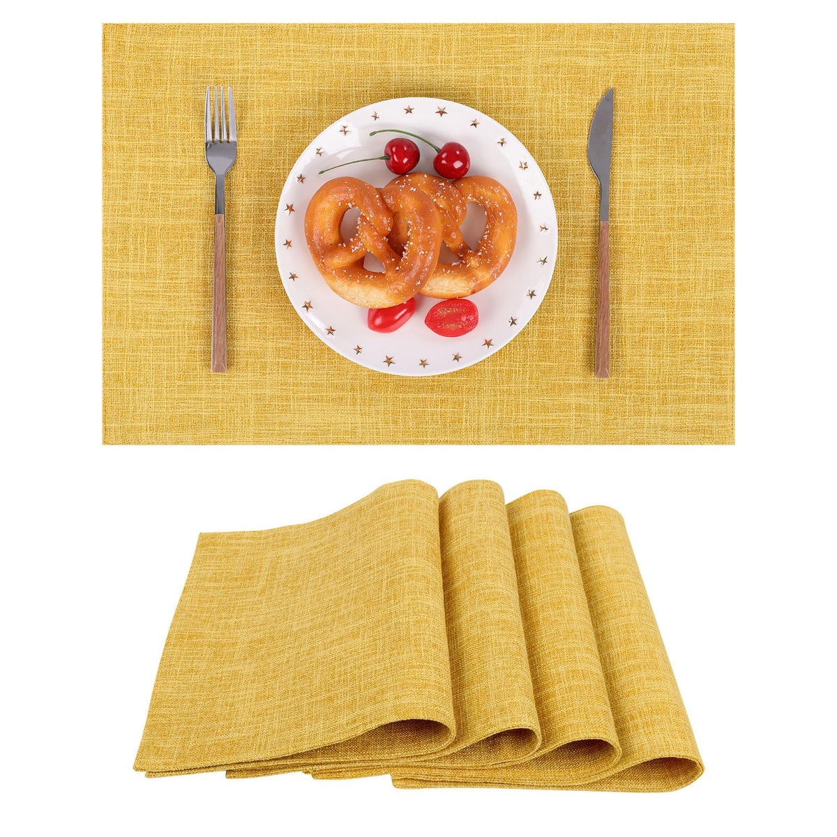 SHACOS Woven Fabric Placemats Set of 4 Heat Resistant Place Mats Non Slip Washable Double Layer Cloth Placemats Reversible Table Mats Kitchen Dining Table Decor (4, Dark Grey)