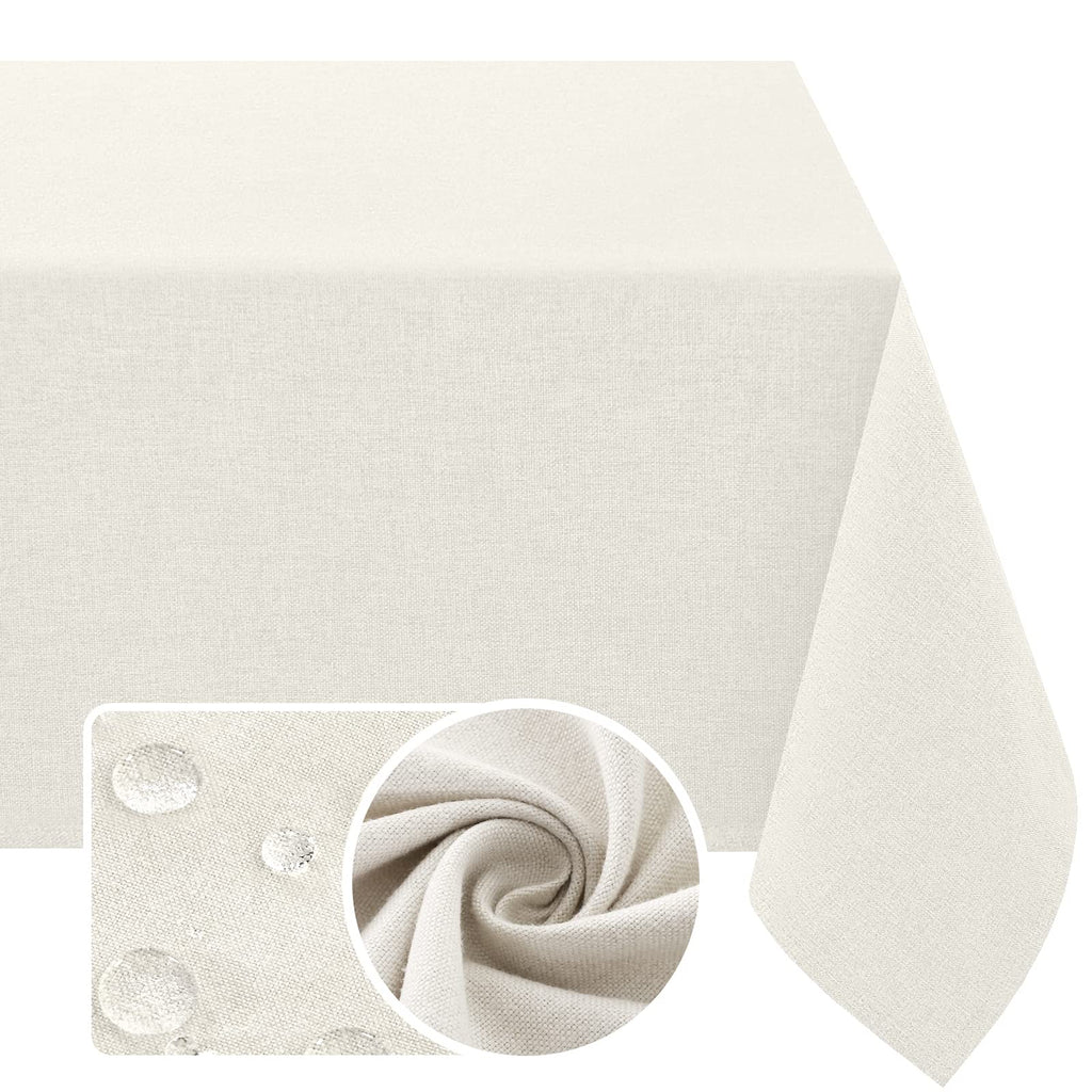 H.VERSAILTEX Linen Textured Tablecloth 60 x 102 Waterproof Decorative Table Cloth Spill-Proof Linen Look Cover for Party Table Extra Soft and Thick Fabric Wrinkle Free, Heather Ivory