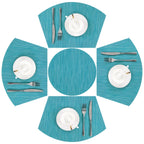 SHACOS Small Round Table Placemats Set of 5 Woven Vinyl Wedge Placemats with Centerpiece Round Table Mats Heat Resistant Wipe Clean (5, Black Gray)