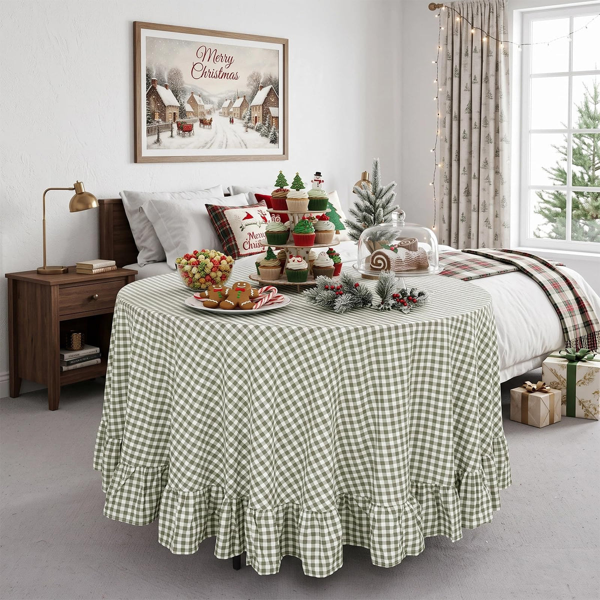 PartyDelight Gingham Ruffle Tablecloth Butter Yellow Washed Cotton Checkered Rectangular Table Cover for Farmhouse Kitchen Cute Cottagecore Birthday Party Decor, Soft Vintage (60x102 Fits 6-9 Seats)