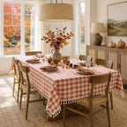 Softalker Fall Gingham Rectangle Tablecloth with Tassel, Orange, 55" x 84"