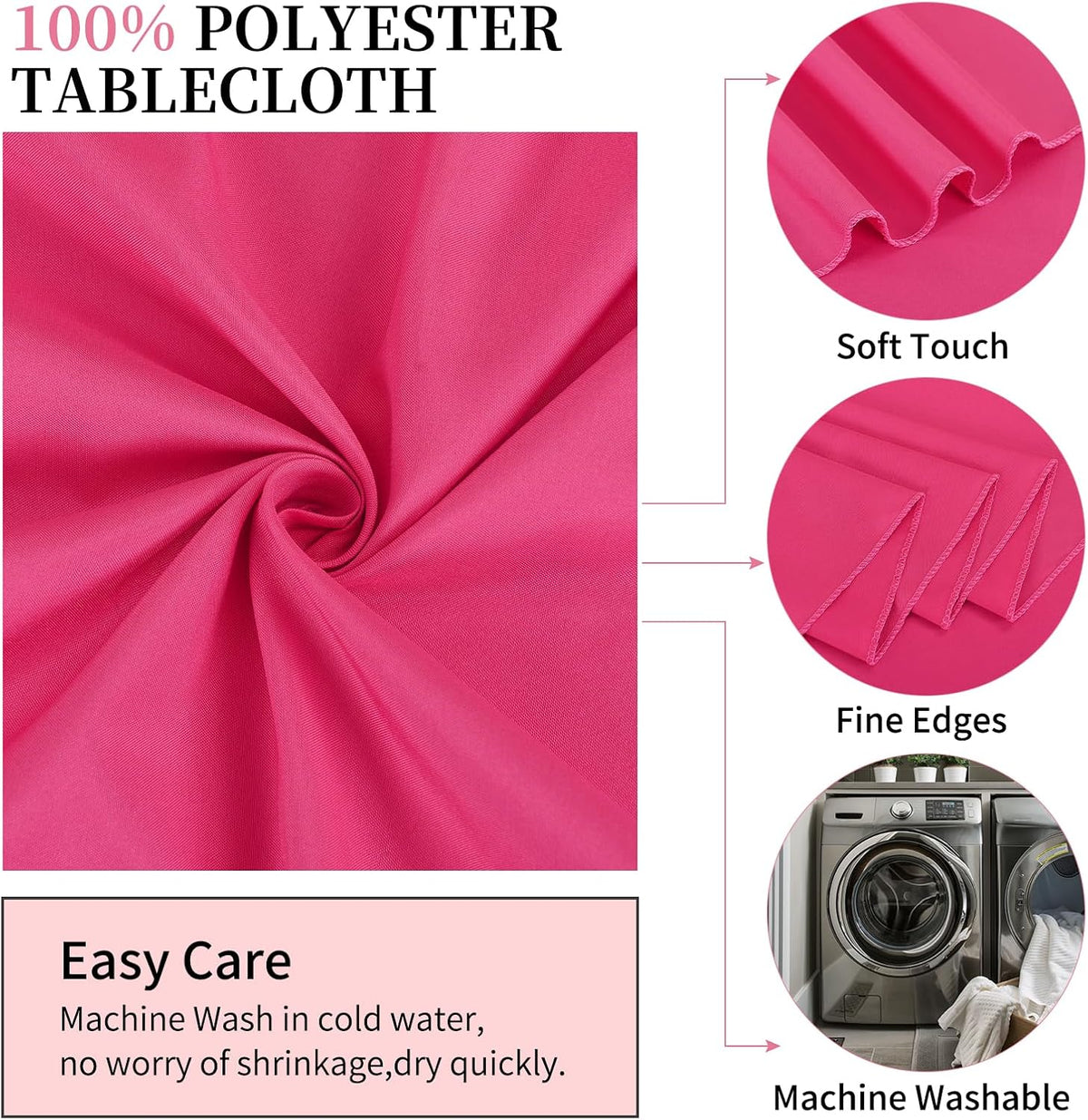 10 Packs 120 Inch Hot Pink Round Polyester Tablecloths
