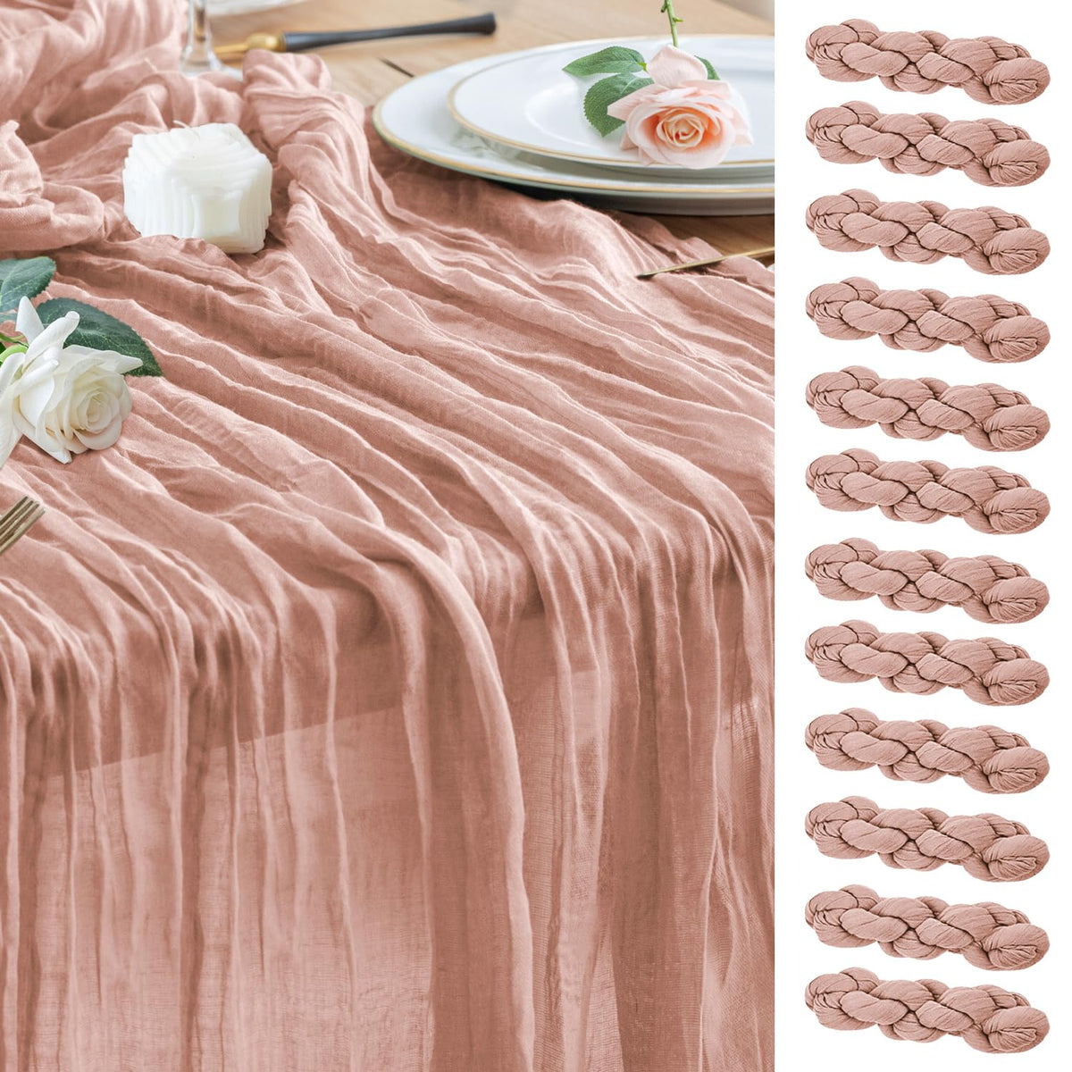 Wokceer Cheesecloth Table Runner Beige 10FT Boho Gauze Runner, 2 Pack