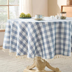 Softalker Fall Gingham Rectangle Tablecloth with Tassel, Orange, 55" x 84"