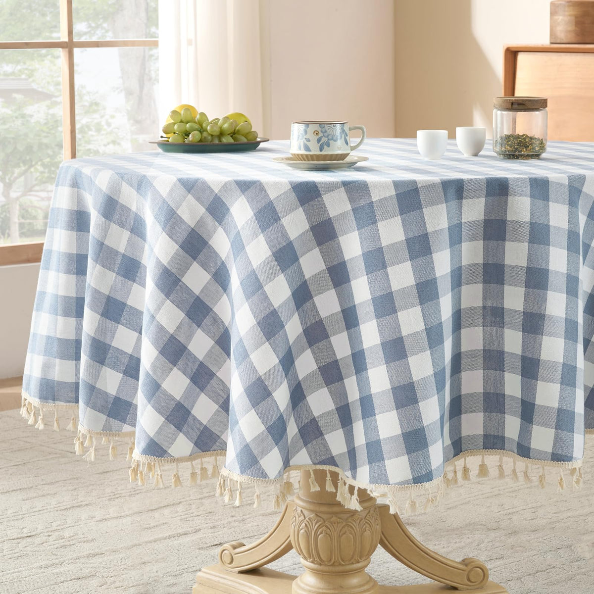 Softalker Fall Gingham Rectangle Tablecloth with Tassel, Orange, 55" x 84"