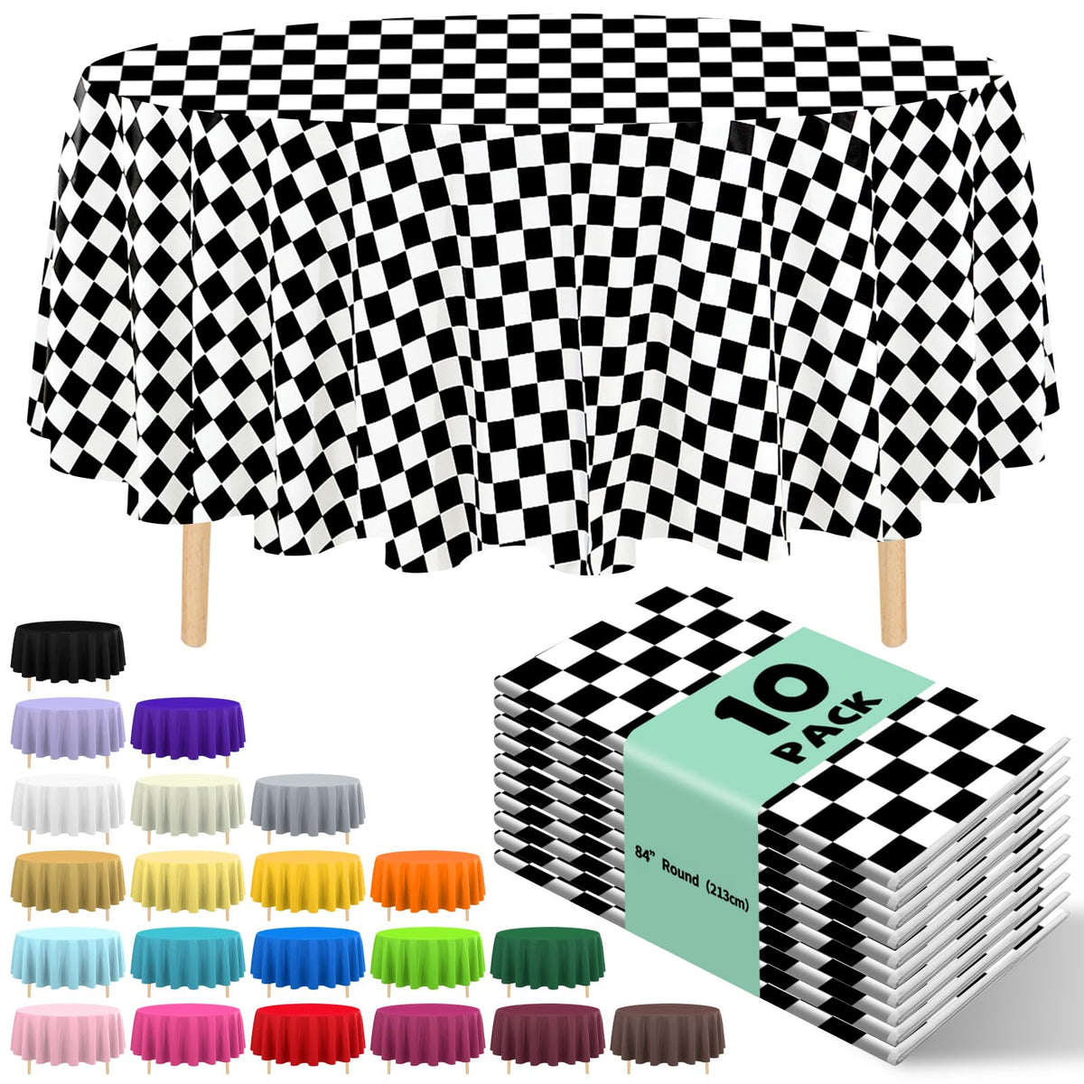 10 Pack Gold Round Tablecloth 84 Inch Round Plastic Table Cloth Disposable Waterproof Table Cover for Wedding Birthday Bridal Shower Party Decorations