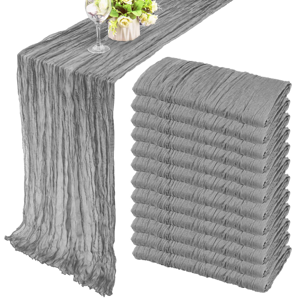 12 Pack 10Ft Cheesecloth Table Runner 35x120 Inch Boho Gauze Rustic Cheese Cloth Long Romantic Table Runner for Wedding Bridal Shower Birthday Party Table Decor (Beige)