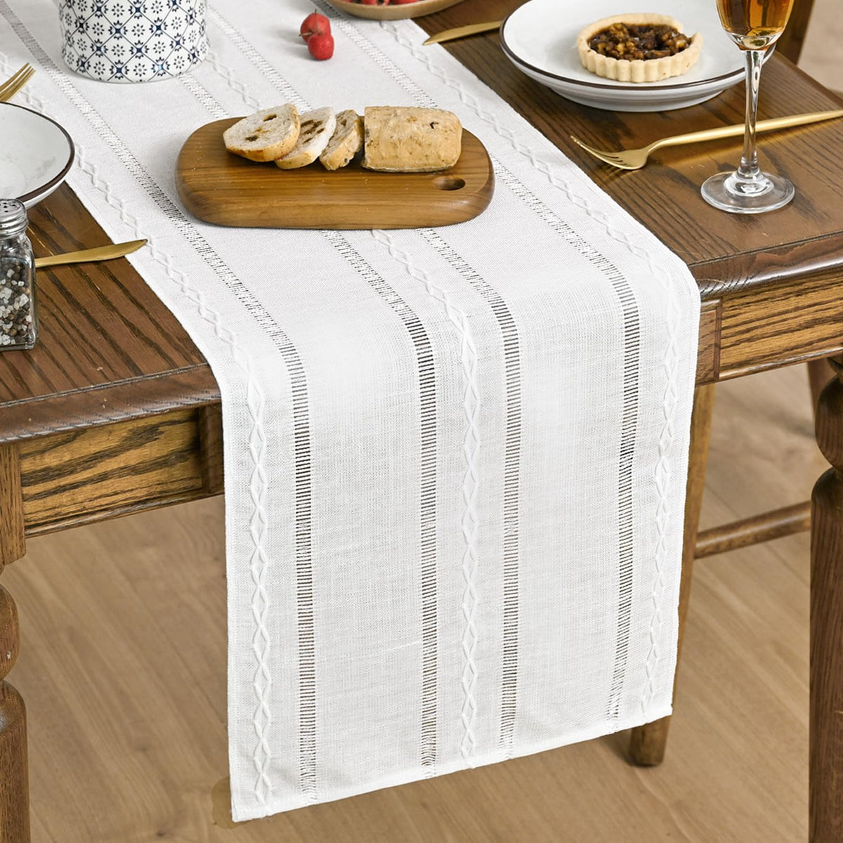 Artoid Mode Sage Green Rustic Cotton Linen Table Runner, Seasonal Embroidered Hollow Kitchen Dining Table Decoration for Home Party Decor 13x72 Inch