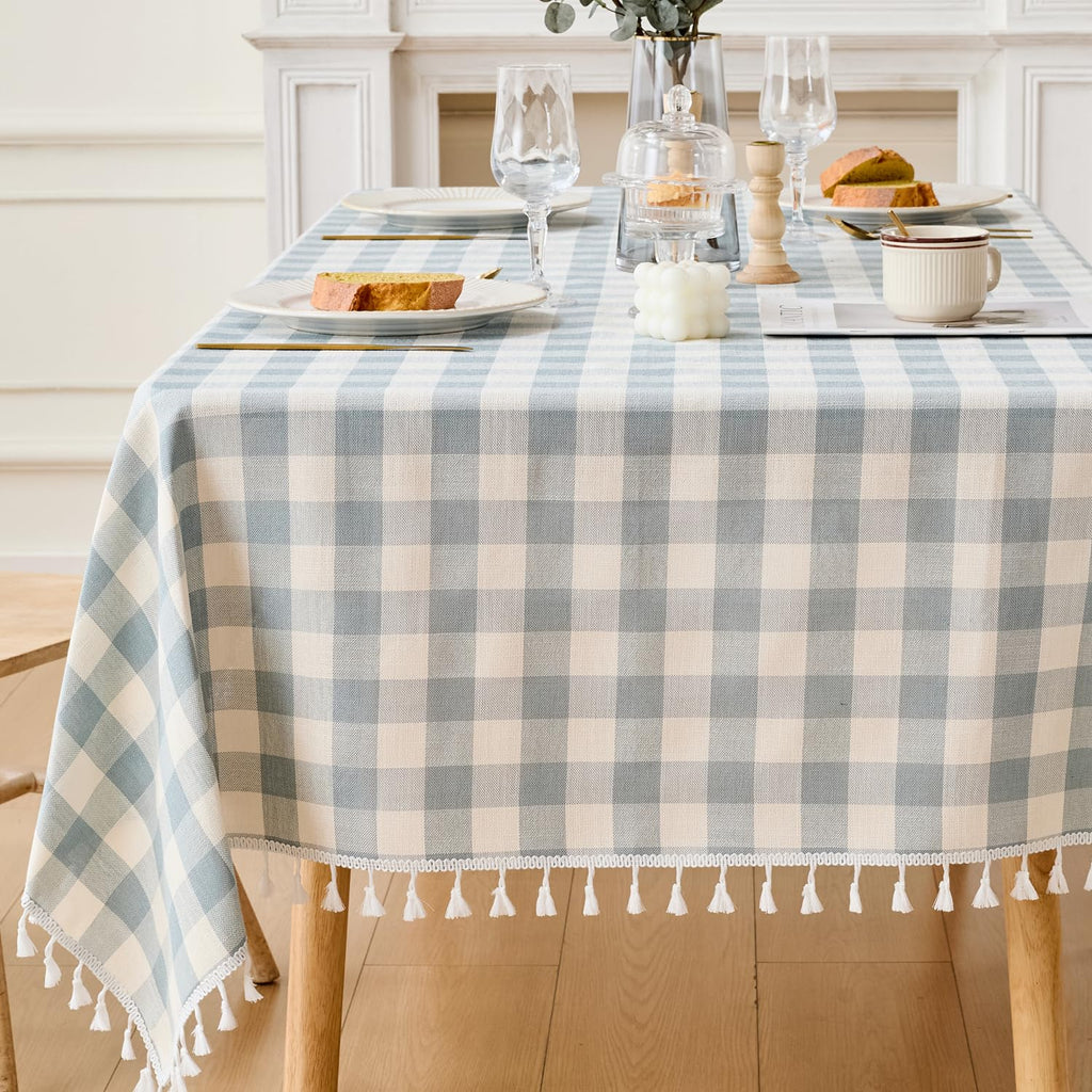 JIALE Gingham Tablecloth Rectangle Cotton Linen Fabric Checkered Table Cloth with Tassel Washable Wrinkle Free Buffalo Plaid Table Cover for Birthday Party Picnic Outdoor, Pink, 55x75