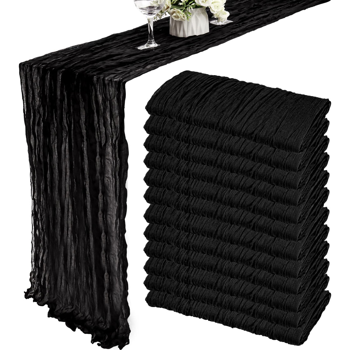 12 Pack 10Ft Cheesecloth Table Runner 35x120 Inch Boho Gauze Rustic Cheese Cloth Long Romantic Table Runner for Wedding Bridal Shower Birthday Party Table Decor (Beige)