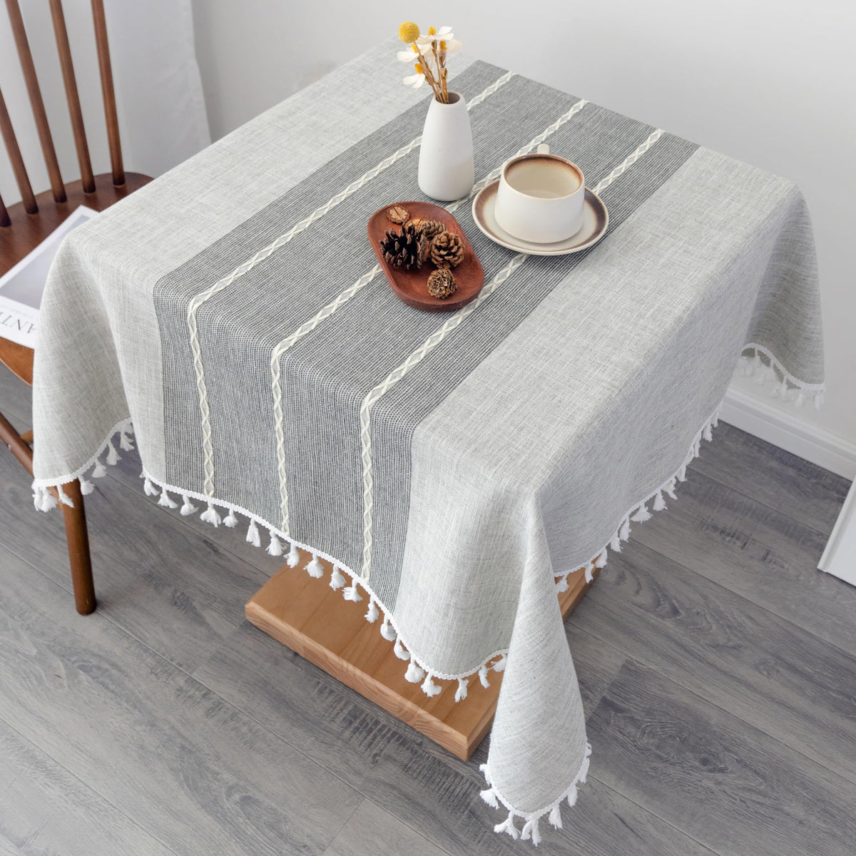 Waterproof Cotton Linen Washable Round Tablecloth 52 Inch Grey