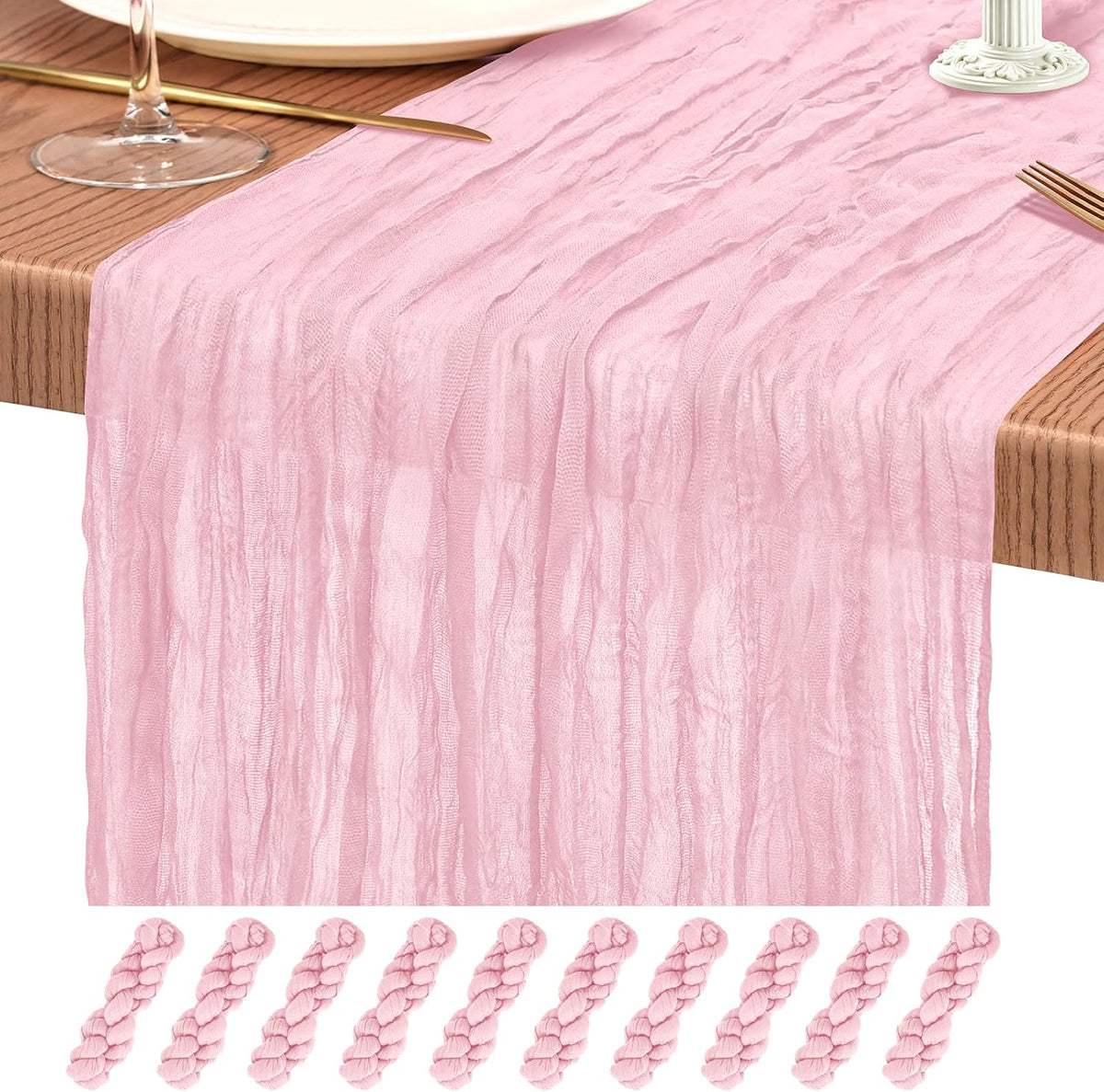 10 Pack Light Pink Cheesecloth Table Runner Wedding Birthday Table Decor