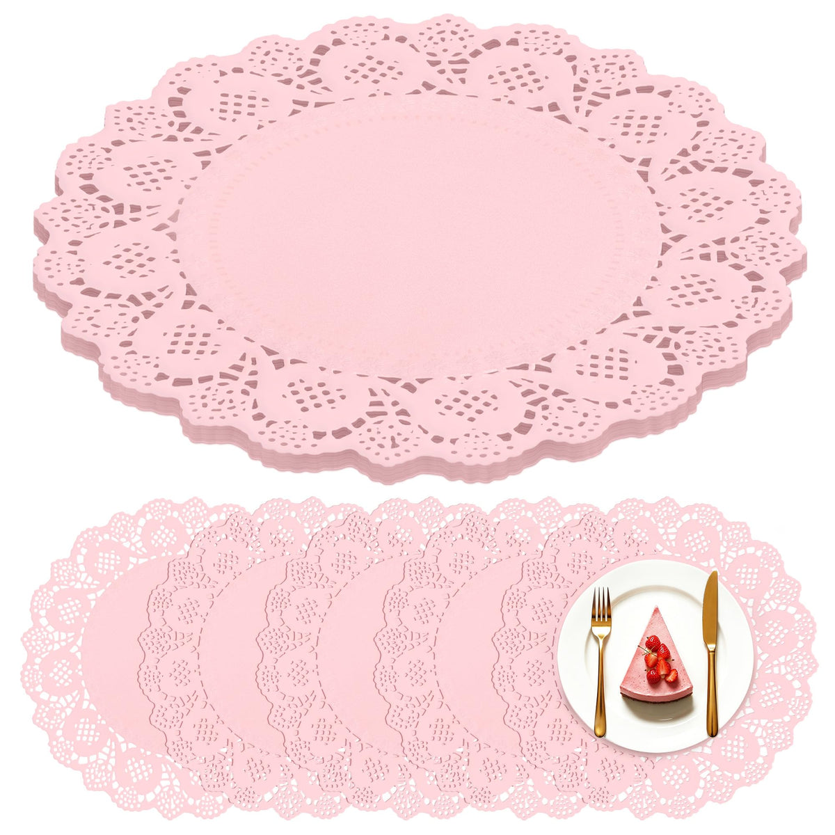 100 Pack 13.5 Inch Round Sage Green Paper Doilies, Disposable Lace Placemat