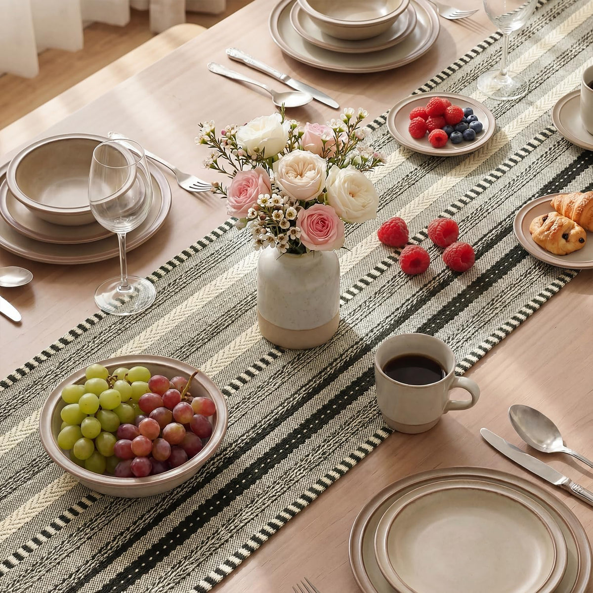 Artoid Mode Black Farmhouse Stripe Braided Table Runner 12x72 Inch