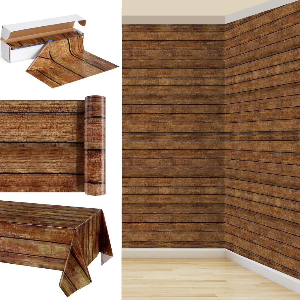 Irenare 8 Pcs Brown Wood Grain Western Tablecloth Plastic