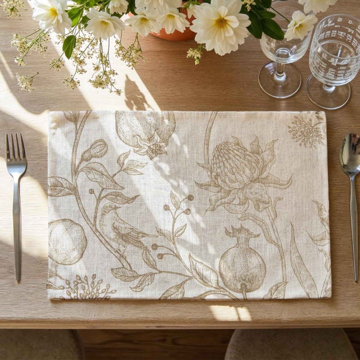 JINCHAN Linen Textured Placemats Set of 4 Farmhouse 13x19 Heathered Green