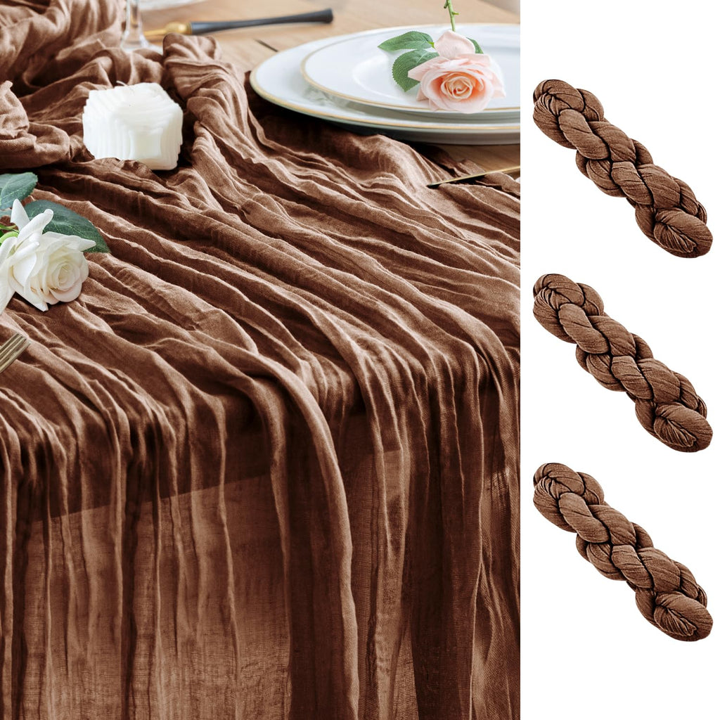 Wokceer Cheesecloth Table Runner Beige 10FT Boho Gauze Runner, 2 Pack